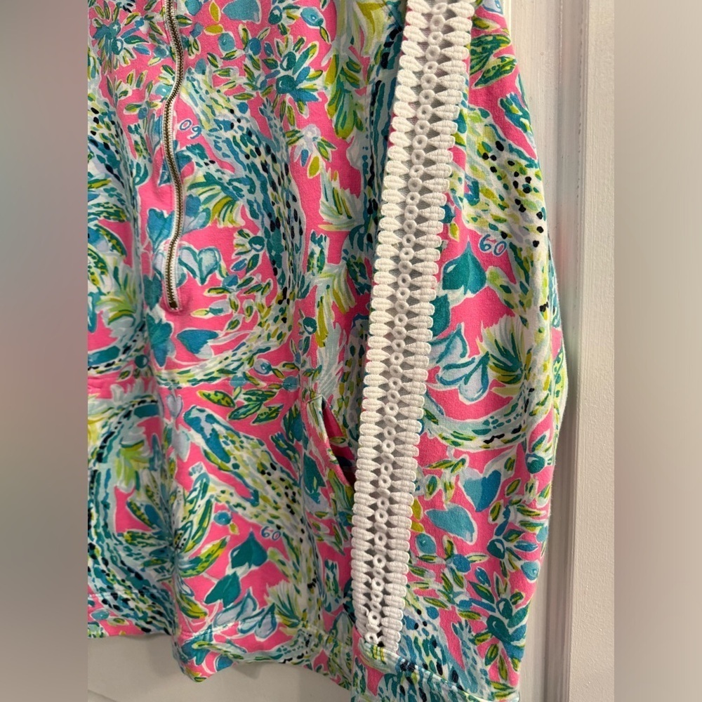 Lilly Pulitzer Skipper Popover Multi Snap Back Medium Pink Green Half Zip - Picture 5 of 8